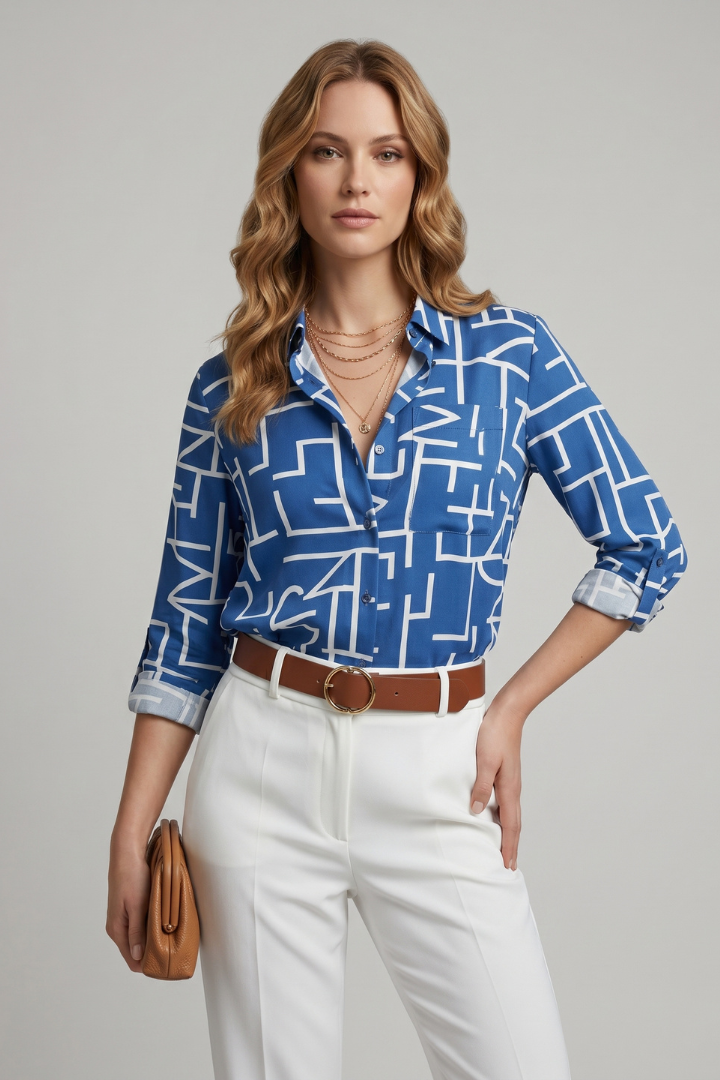 Kalia | Women’s Printed Shirt – Button Front Collared Blouse