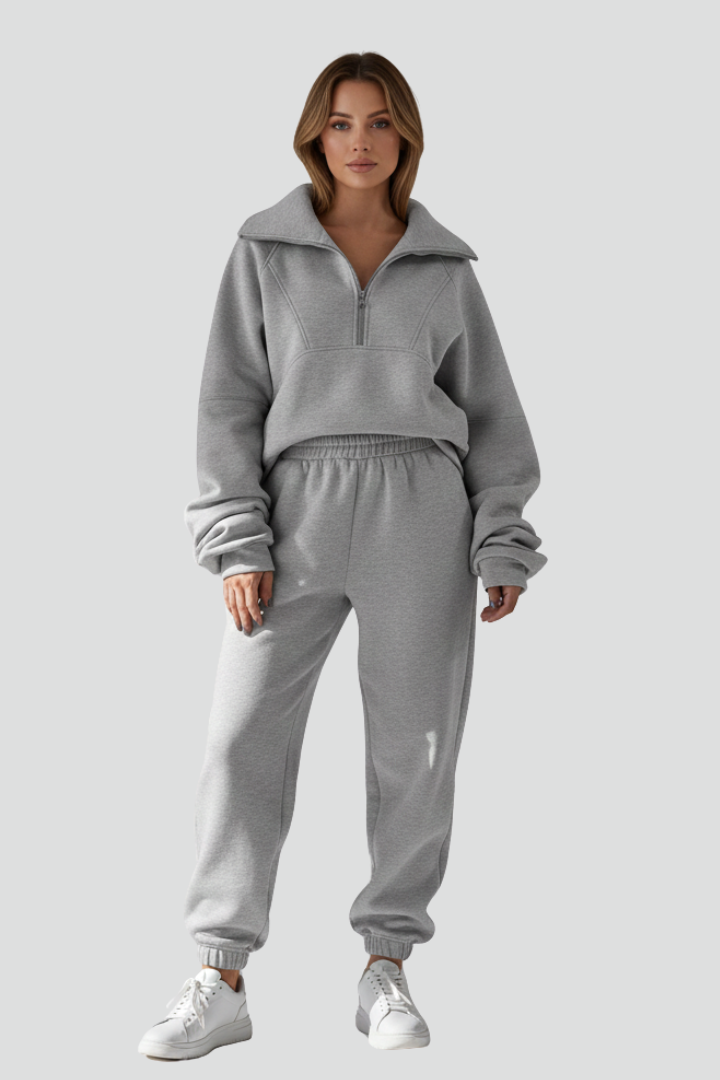 Aaliyah | Women’s 2-Piece Tracksuit Set – Half Zip Long Sleeve Top & Elastic Waist Joggers