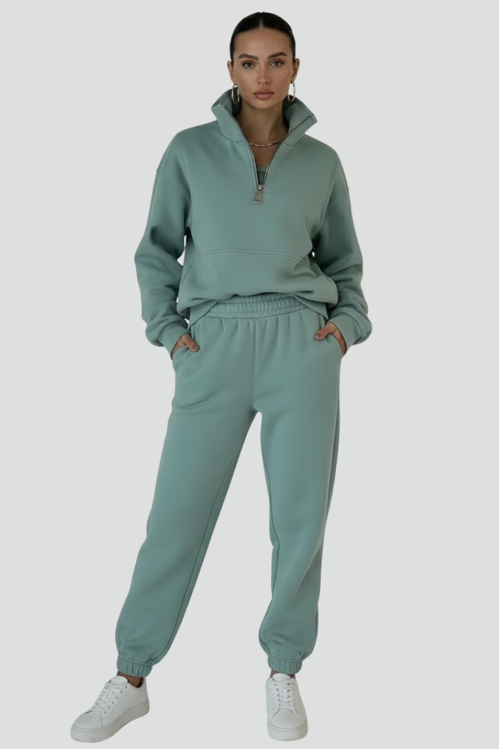 Aaliyah | Women’s 2-Piece Tracksuit Set – Half Zip Long Sleeve Top & Elastic Waist Joggers