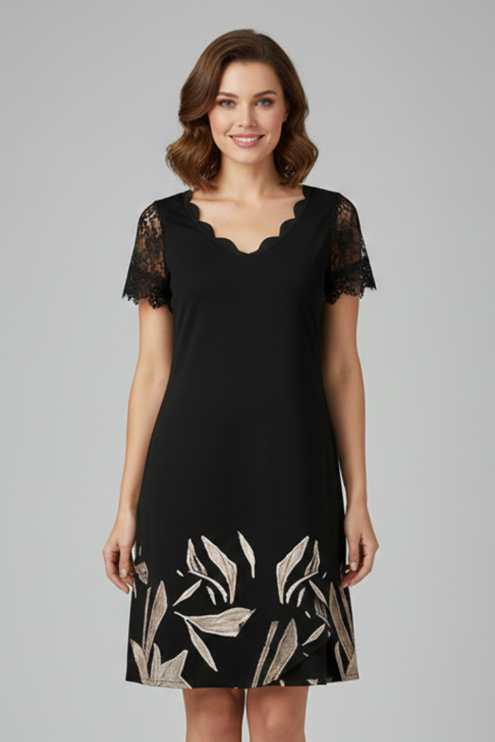 Aelina | Women's Short Sleeve Mini Dress – V-Neck Casual Summer Dress with Lace Textured