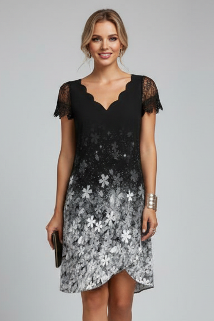 Aelina | Women's Short Sleeve Mini Dress – V-Neck Casual Summer Dress with Lace Textured