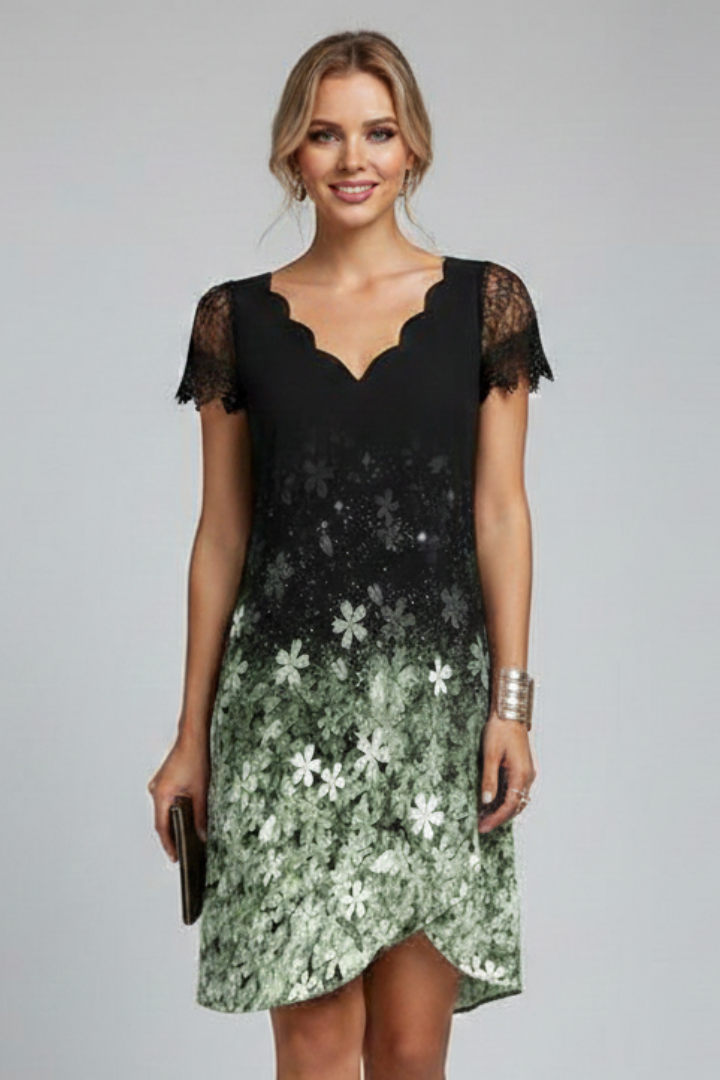 Aelina | Women's Short Sleeve Mini Dress – V-Neck Casual Summer Dress with Lace Textured