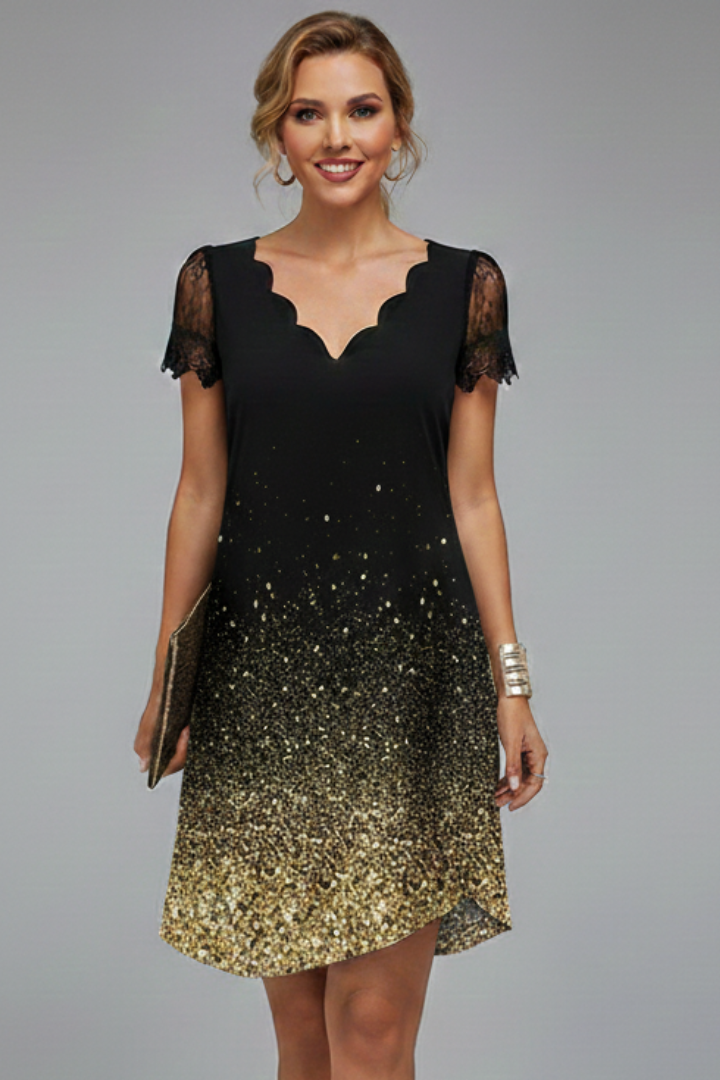 Aelina | Women's Short Sleeve Mini Dress – V-Neck Casual Summer Dress with Lace Textured