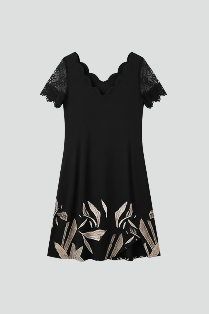 Aelina | Women's Short Sleeve Mini Dress – V-Neck Casual Summer Dress with Lace Textured