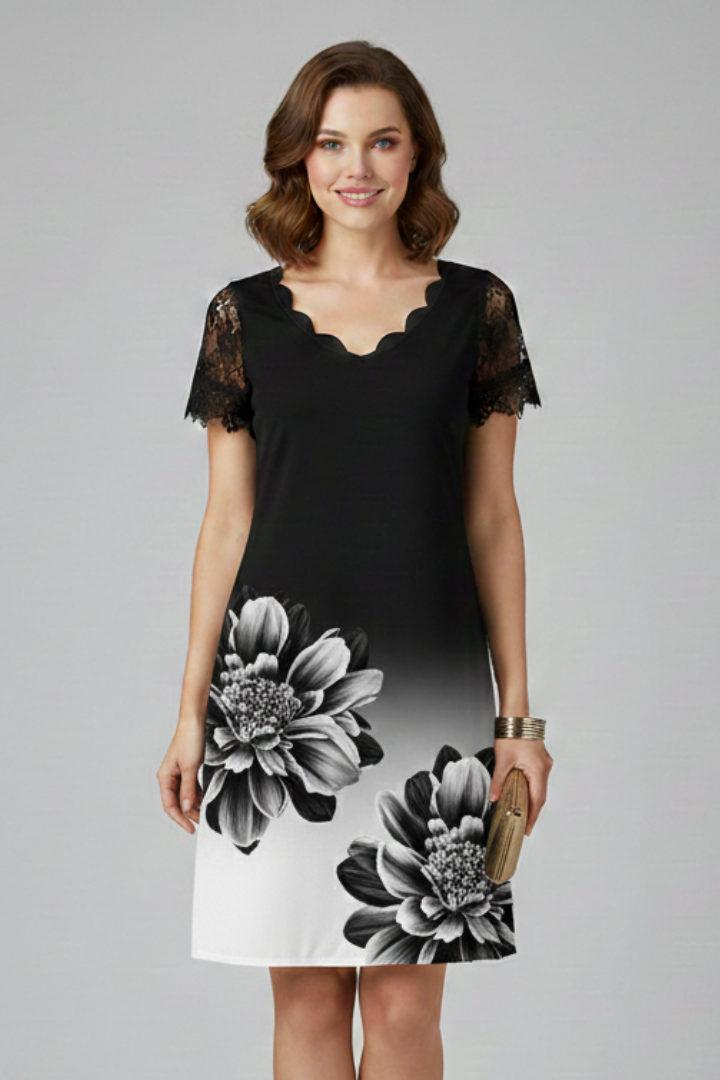 Aelina | Women's Short Sleeve Mini Dress – V-Neck Casual Summer Dress with Lace Textured