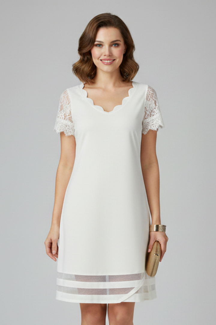 Aelina | Women's Short Sleeve Mini Dress – V-Neck Casual Summer Dress with Lace Textured