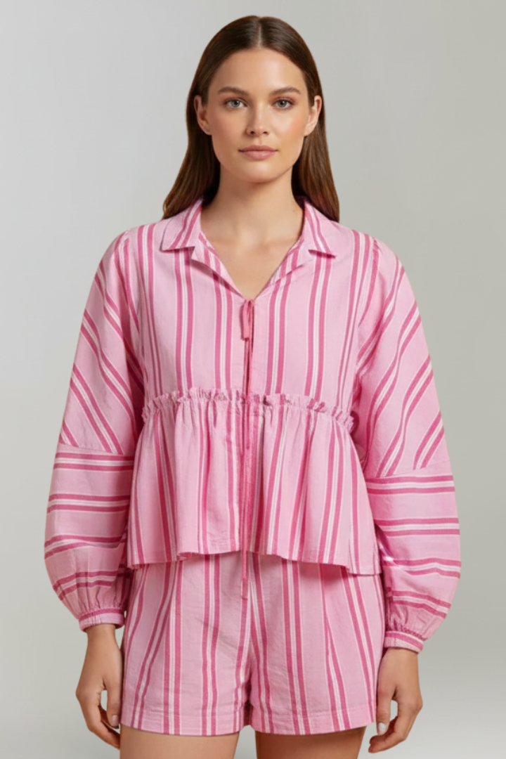 Aelisse | Women’s 2-Piece Set – Long Sleeve Tie Front Top & Shorts, Casual Summer Outfit
