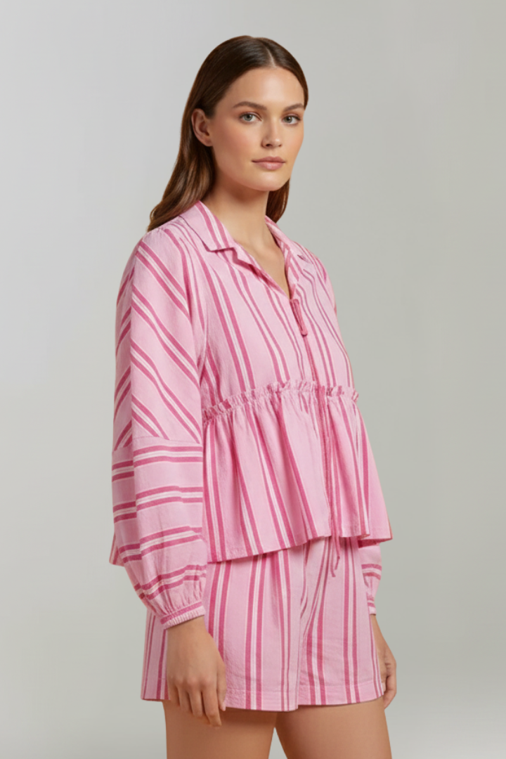 Aelisse | Women’s 2-Piece Set – Long Sleeve Tie Front Top & Shorts, Casual Summer Outfit