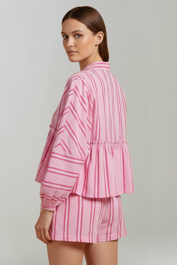 Aelisse | Women’s 2-Piece Set – Long Sleeve Tie Front Top & Shorts, Casual Summer Outfit