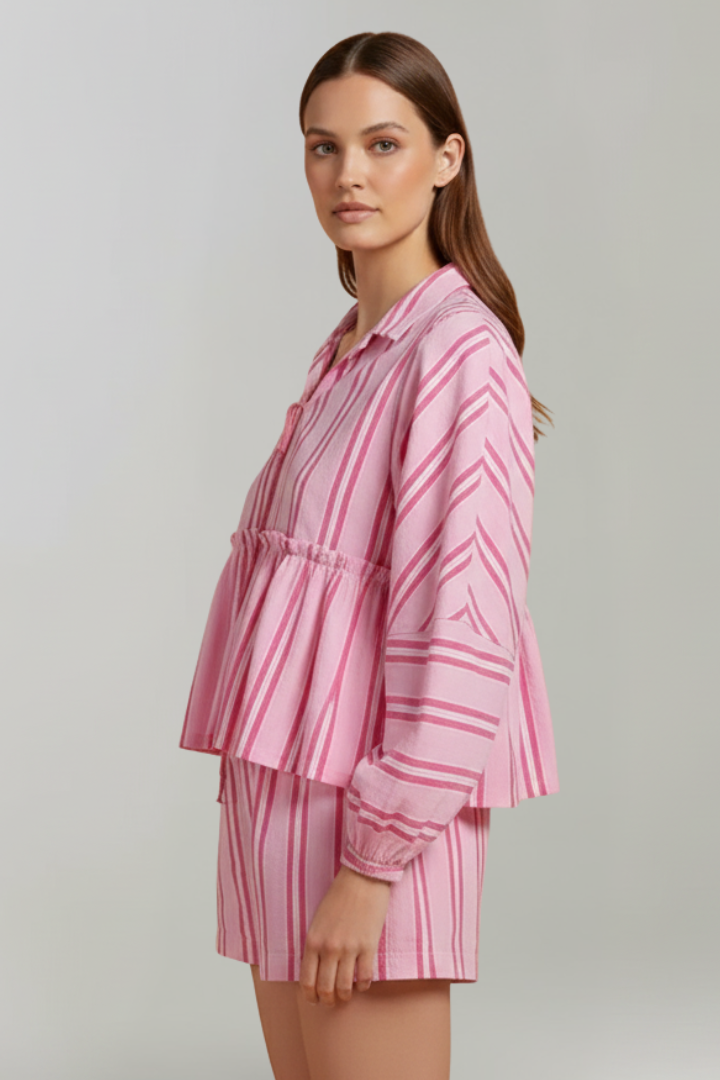 Aelisse | Women’s 2-Piece Set – Long Sleeve Tie Front Top & Shorts, Casual Summer Outfit