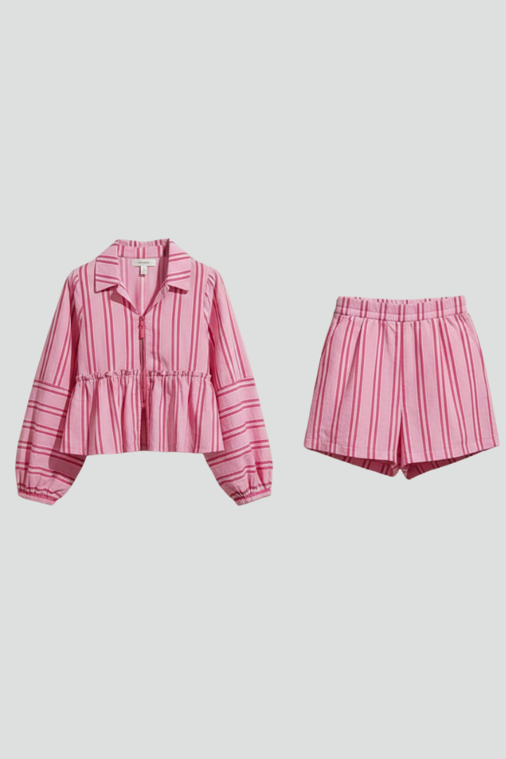 Aelisse | Women’s 2-Piece Set – Long Sleeve Tie Front Top & Shorts, Casual Summer Outfit