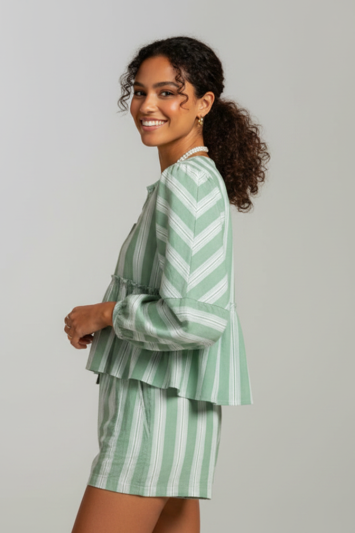 Aelisse | Women’s 2-Piece Set – Long Sleeve Tie Front Top & Shorts, Casual Summer Outfit