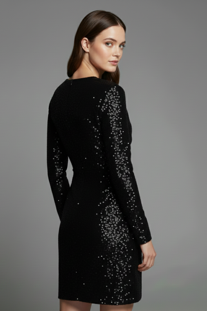 Aeryn | Women’s Evening Mini Dress – Sparkling Sequin Wrap Dress with V Neck