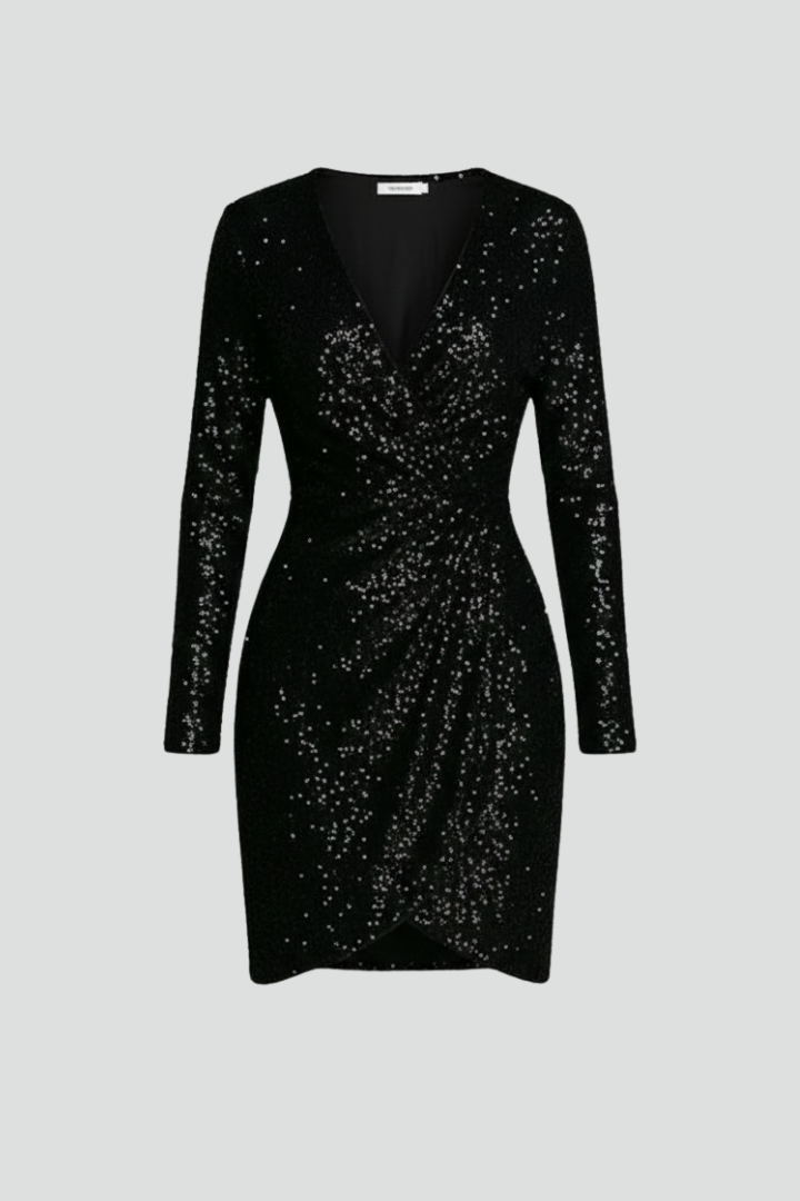 Aeryn | Women’s Evening Mini Dress – Sparkling Sequin Wrap Dress with V Neck