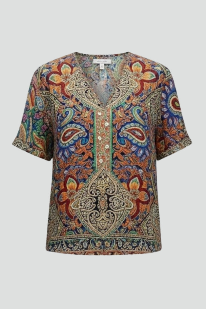 Aira | Women’s Floral V-Neck Blouse – Short Sleeve Relaxed Fit Casual Floral Top