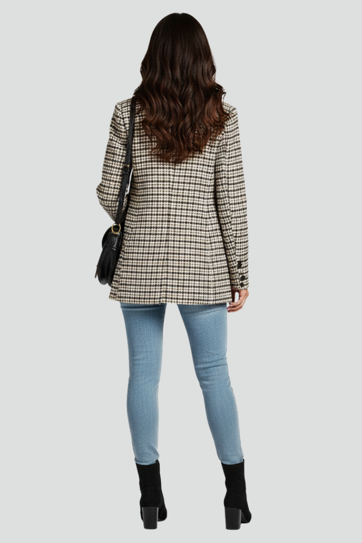 Alessia | Women's Checked Blazer – Notched Lapel Button Front Jacket with Long Sleeves