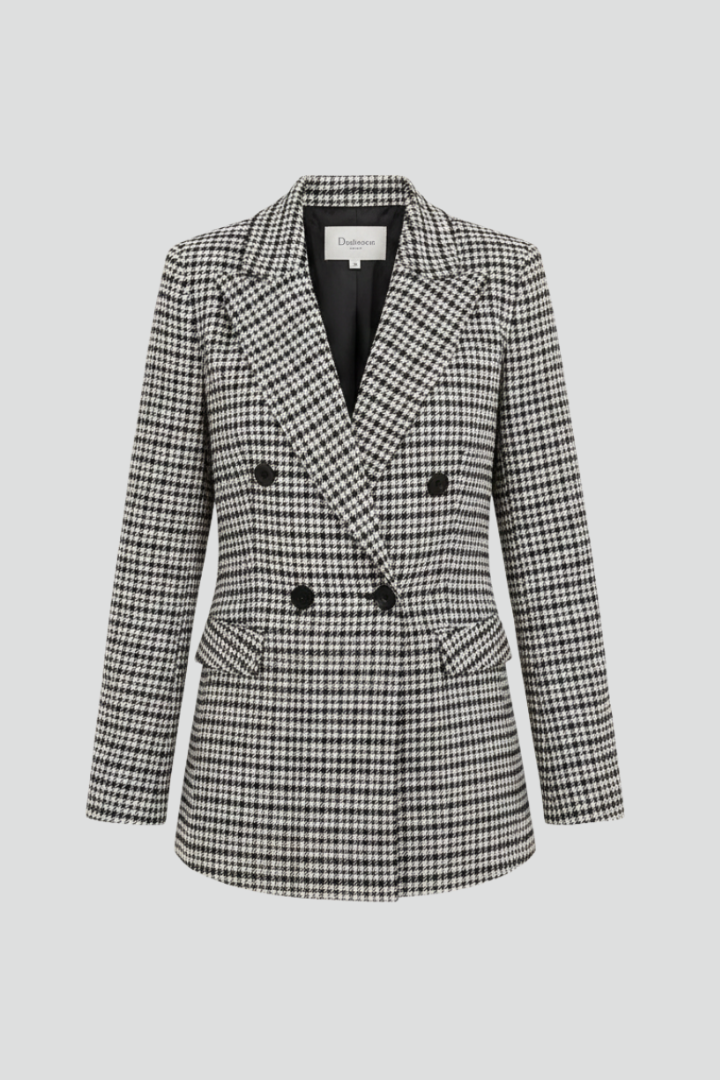 Alessia | Women's Checked Blazer – Notched Lapel Button Front Jacket with Long Sleeves