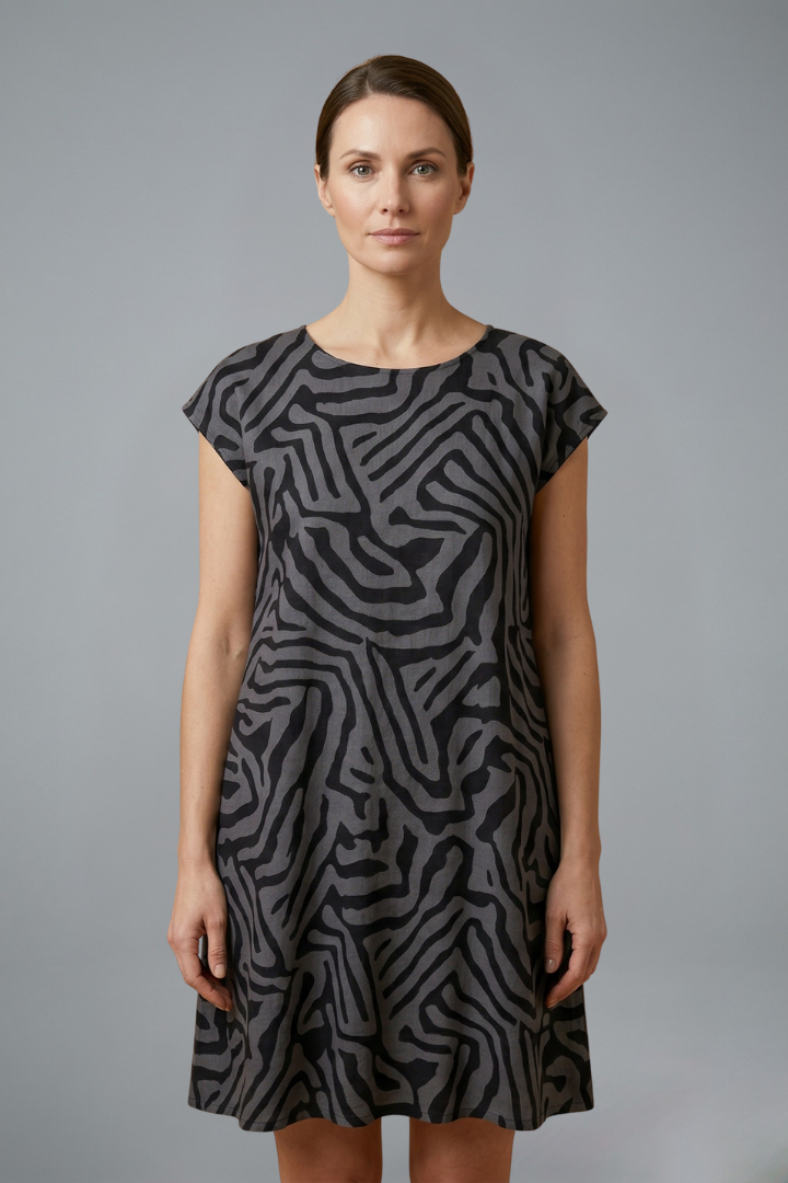 Alexa | Women's Flared Sleeve Midi Dress – A-Line Cotton Round Neck Dress
