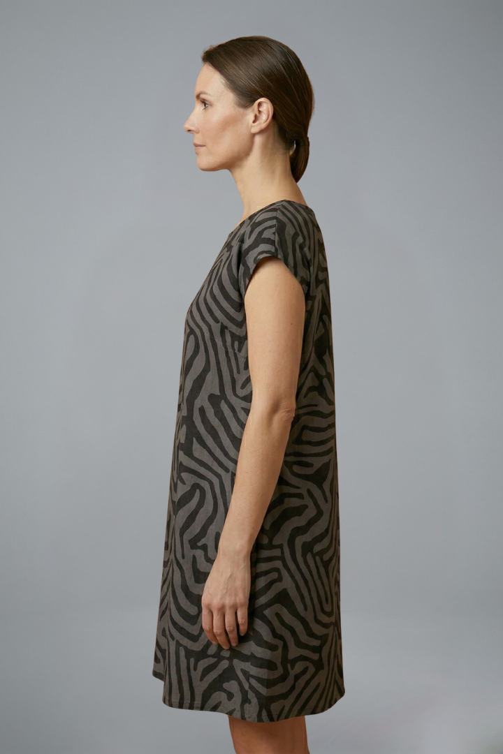 Alexa | Women's Flared Sleeve Midi Dress – A-Line Cotton Round Neck Dress