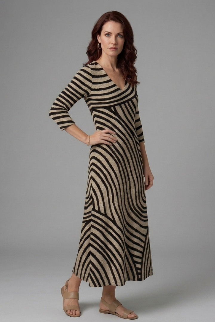 Alexis | Women's Long Dress – V Neck Abstract Print Short Sleeve Maxi Dress
