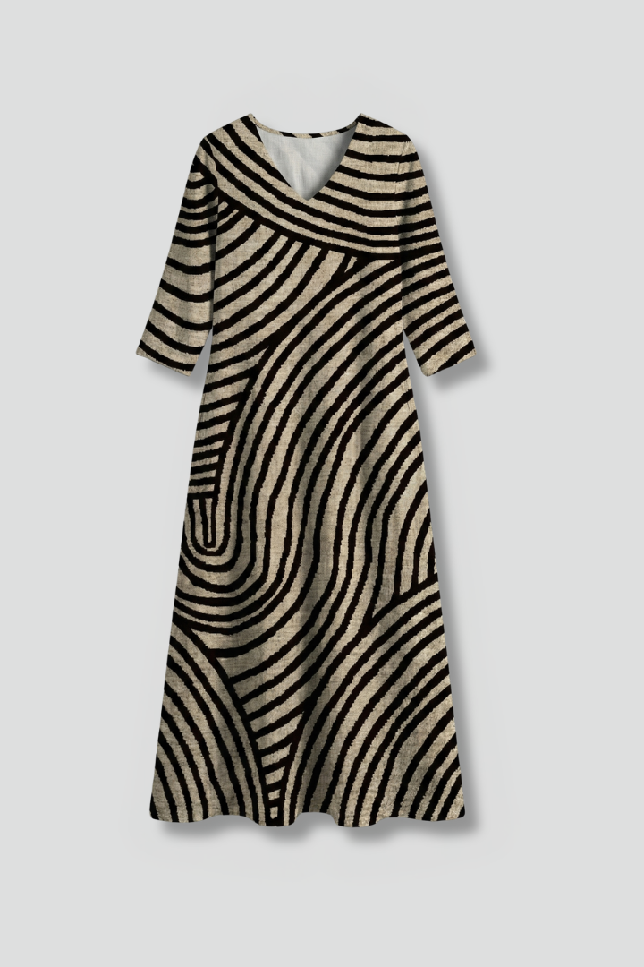 Alexis | Women's Long Dress – V Neck Abstract Print Short Sleeve Maxi Dress