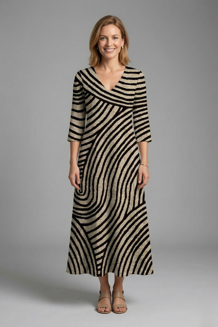 Alexis | Women's Long Dress – V Neck Abstract Print Short Sleeve Maxi Dress
