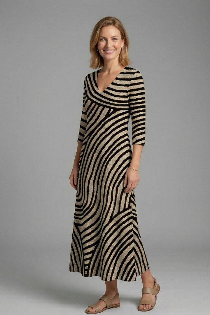 Alexis | Women's Long Dress – V Neck Abstract Print Short Sleeve Maxi Dress