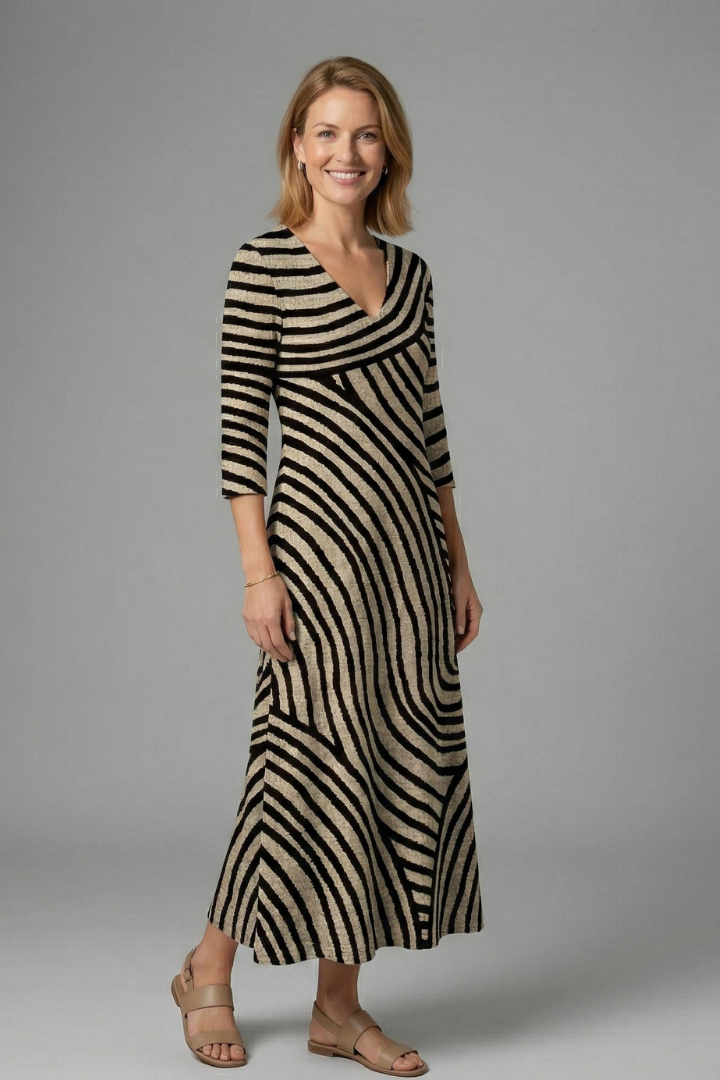 Alexis | Women's Long Dress – V Neck Abstract Print Short Sleeve Maxi Dress