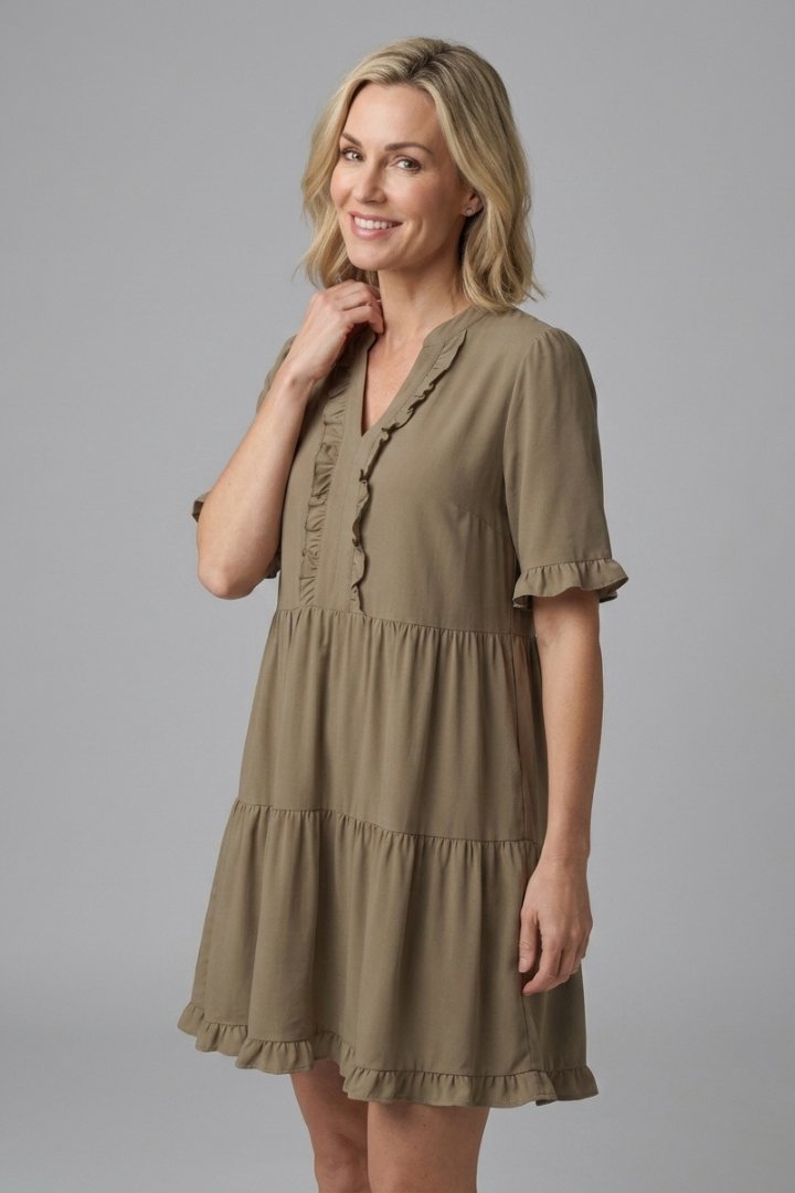 Alice | Women's Tiered Mini Dress – V Neck Ruffle Sleeve Flowy Dress