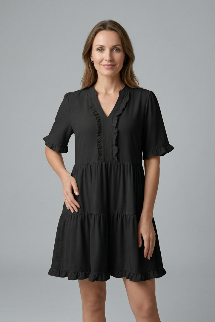 Alice | Women's Tiered Mini Dress – V Neck Ruffle Sleeve Flowy Dress