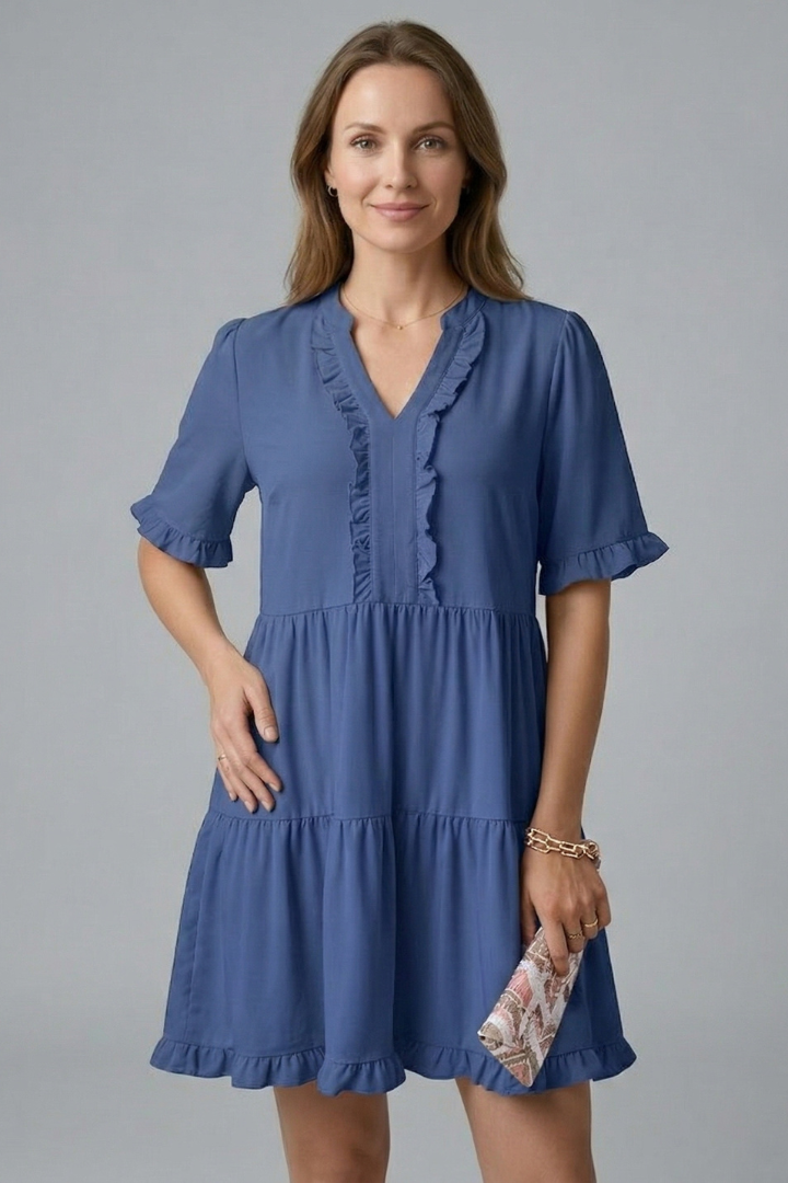 Alice | Women's Tiered Mini Dress – V Neck Ruffle Sleeve Flowy Dress