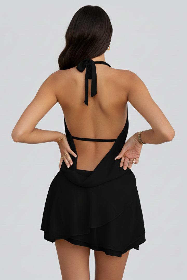Alira | Backless Mini Dress - Women Scoop Neck, Halter, Open Back, Party Evening Dress