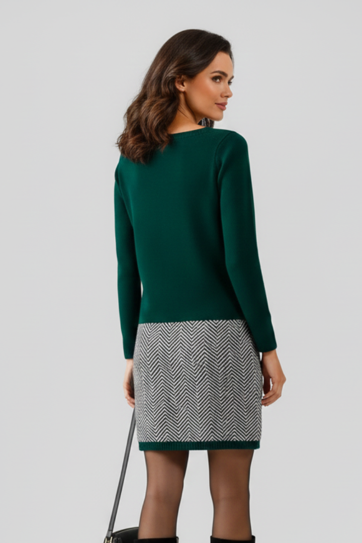Althea | Women’s Short Day Dress – Round Neck Long Sleeve Dress with Textured Hem