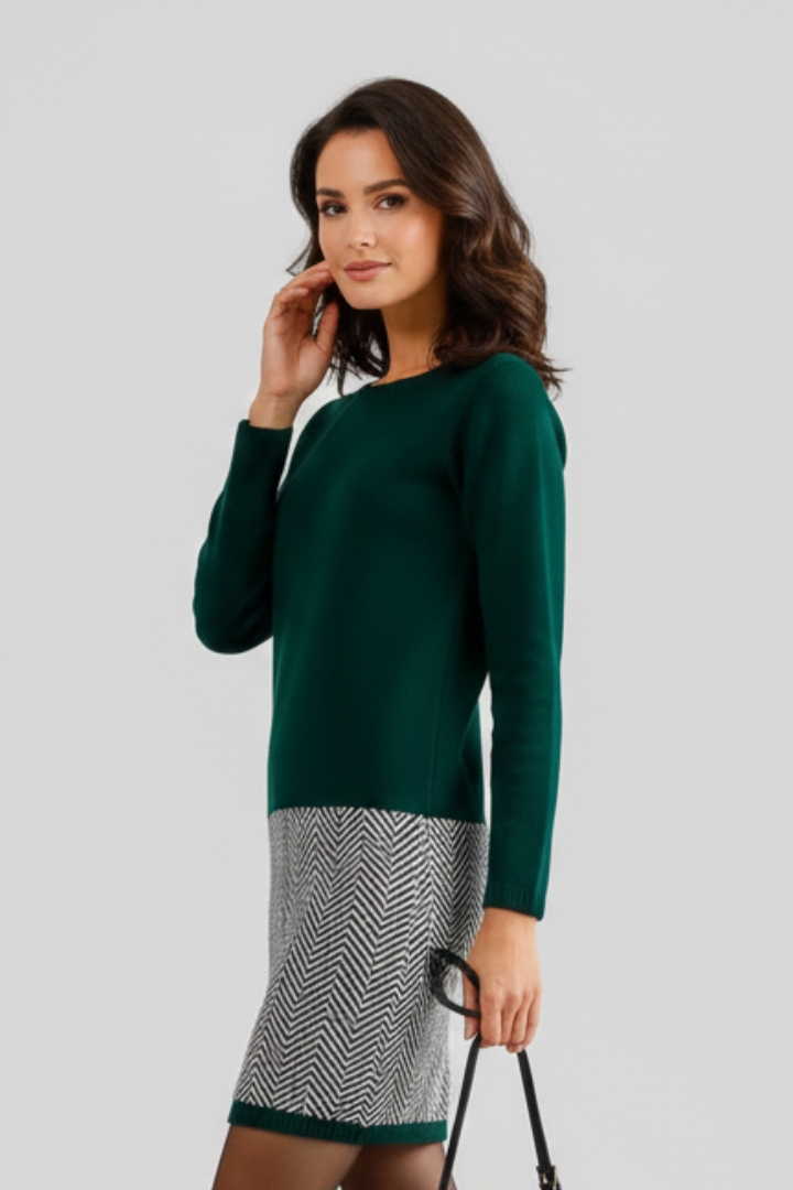 Althea | Women’s Short Day Dress – Round Neck Long Sleeve Dress with Textured Hem