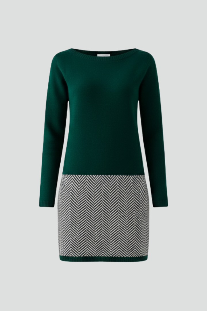 Althea | Women’s Short Day Dress – Round Neck Long Sleeve Dress with Textured Hem