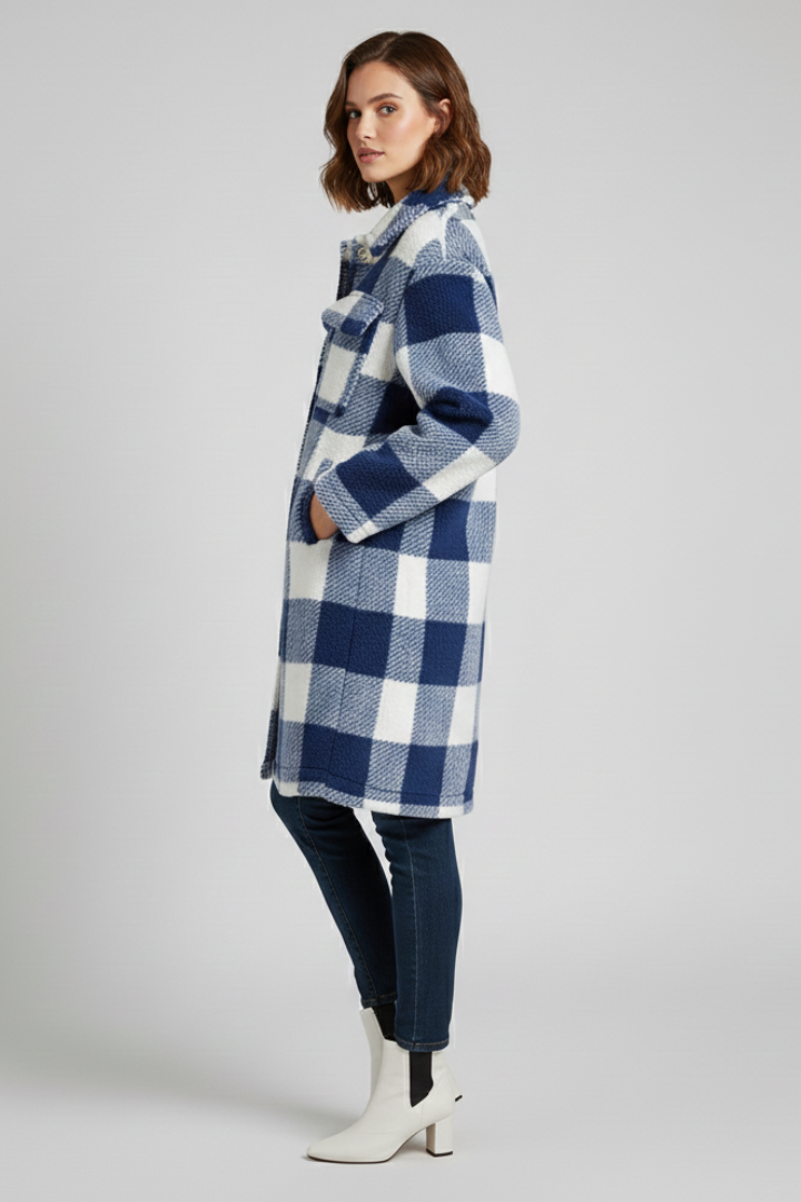 Althelia | Women’s Checked Teddy Fleece Coat – Long Button Front
