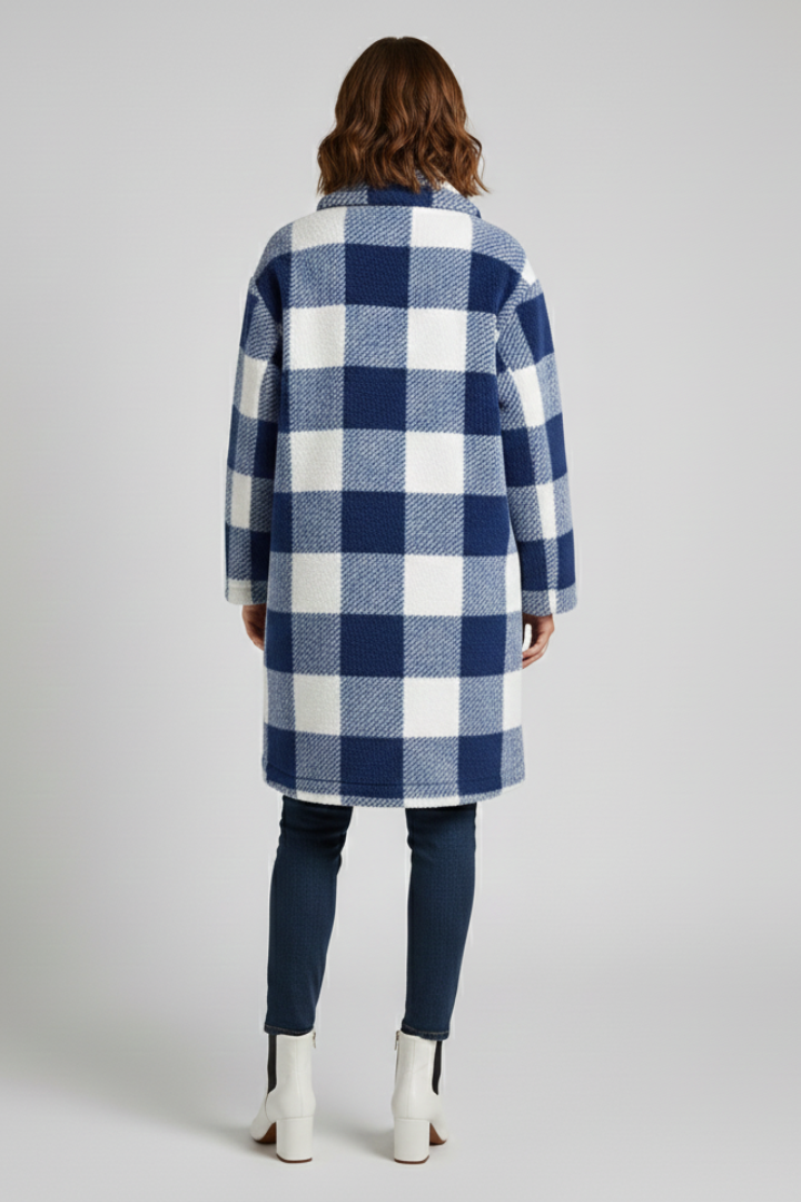 Althelia | Women’s Checked Teddy Fleece Coat – Long Button Front