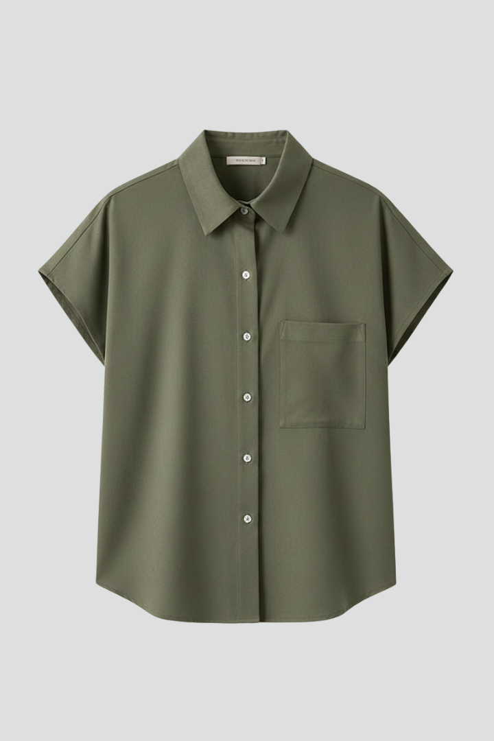Alyssa | Women’s Button-Up Short Sleeve Shirt - Collared Top with Chest Pocket