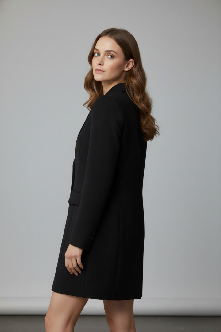 Amavella | Women’s Longline Blazer with Notched Lapel and Button-Front Closure