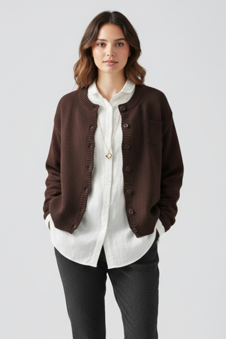 Amavelle | Women’s Knit Sweater – Button-Front, Round Neck, Long Sleeve