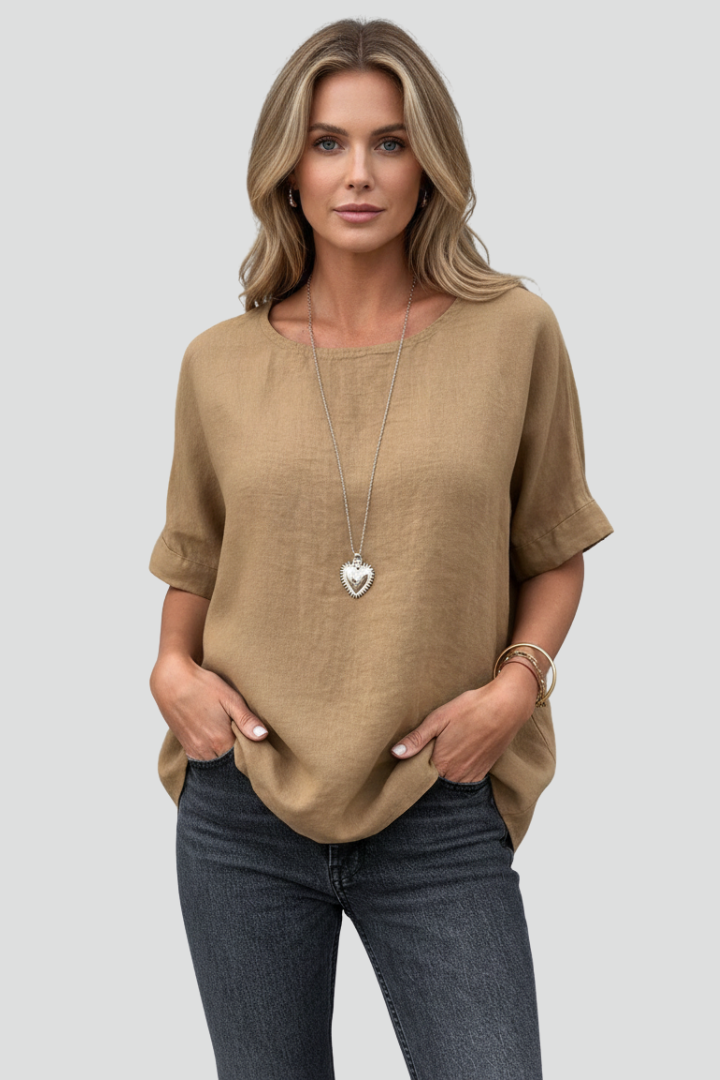 Amaya | Women’s Round Neck Short Sleeve Top – Casual Blouse, Relaxed Fit