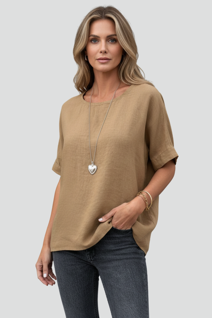 Amaya | Women’s Round Neck Short Sleeve Top – Casual Blouse, Relaxed Fit