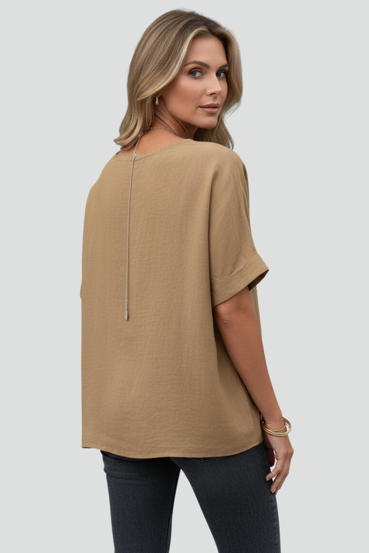 Amaya | Women’s Round Neck Short Sleeve Top – Casual Blouse, Relaxed Fit