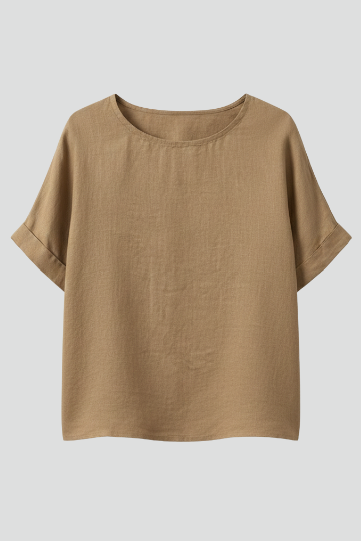 Amaya | Women’s Round Neck Short Sleeve Top – Casual Blouse, Relaxed Fit
