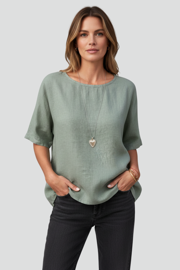 Amaya | Women’s Round Neck Short Sleeve Top – Casual Blouse, Relaxed Fit