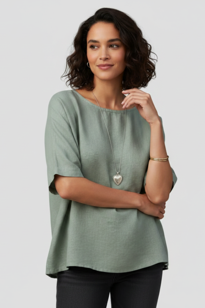 Amaya | Women’s Round Neck Short Sleeve Top – Casual Blouse, Relaxed Fit