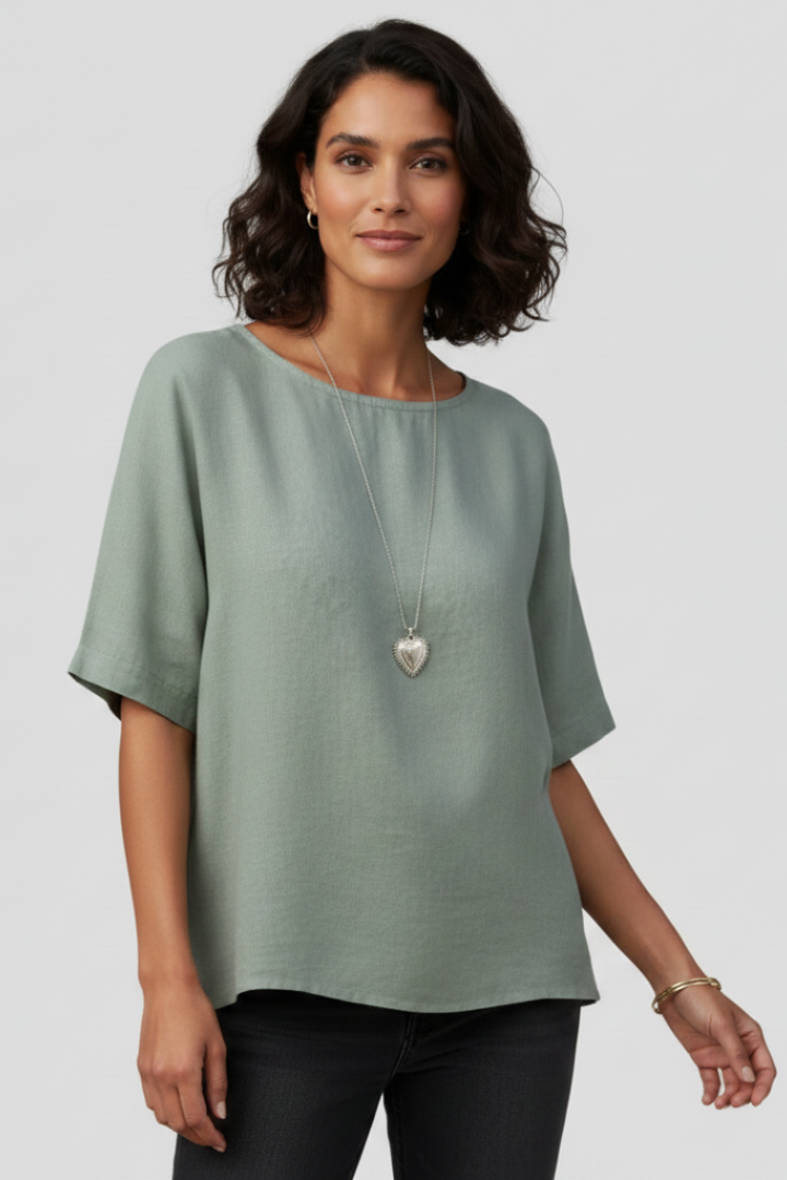 Amaya | Women’s Round Neck Short Sleeve Top – Casual Blouse, Relaxed Fit