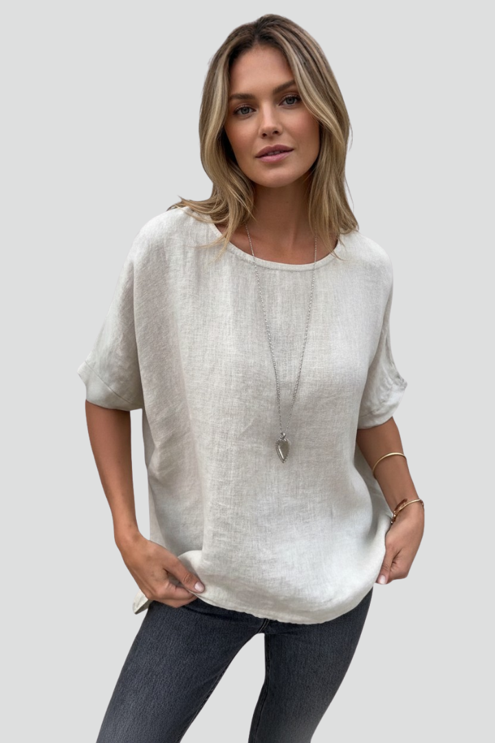 Amaya | Women’s Round Neck Short Sleeve Top – Casual Blouse, Relaxed Fit