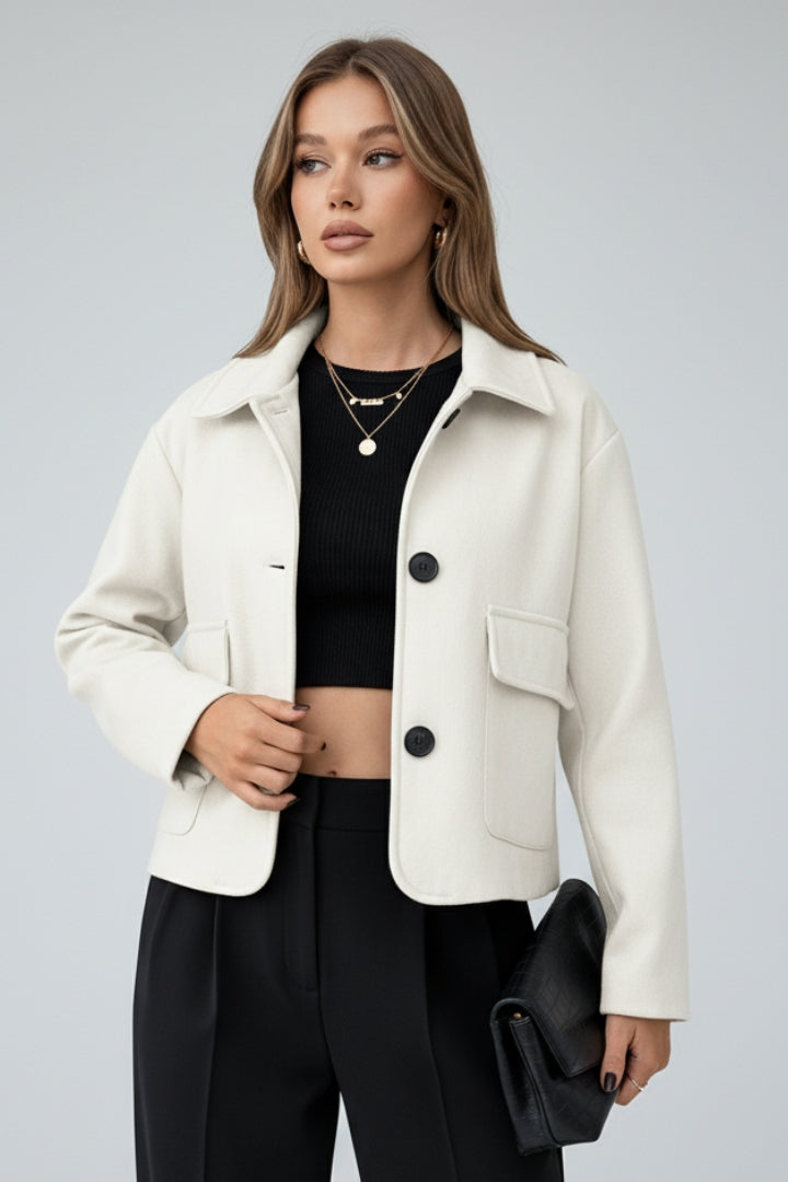 Amelise | Women's Short Faux Suede Jacket – Utility Shirt Collar Button-Up Coat