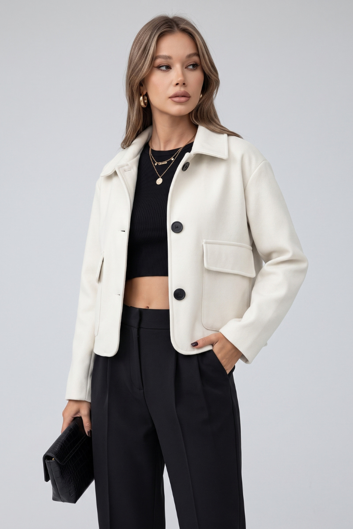 Amelise | Women's Short Faux Suede Jacket – Utility Shirt Collar Button-Up Coat